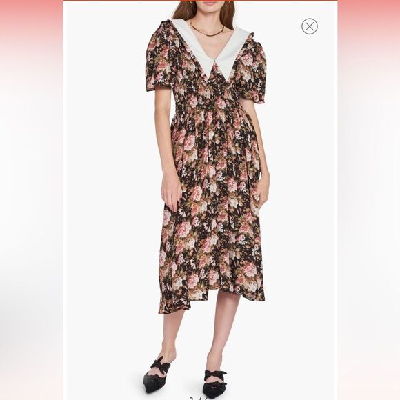 En Saison Kiko Midi Floral Print Retro V-Neck Short Sleeves Dress M NWT - Picture 1 of 8
